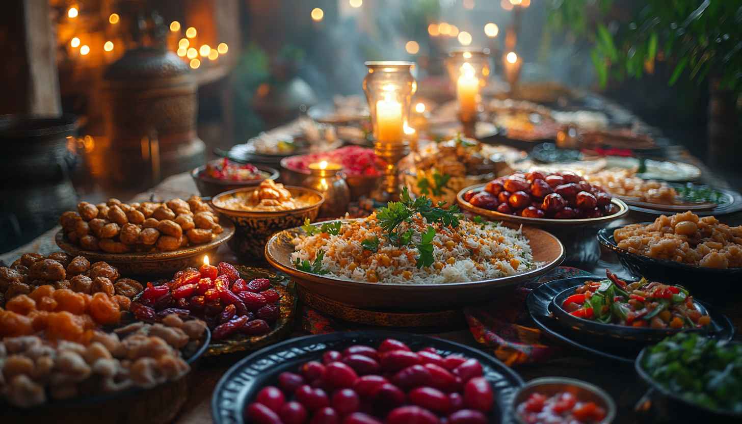 Ramadan Feast Wallpaper: Iftar Table 4K Background for Desktop