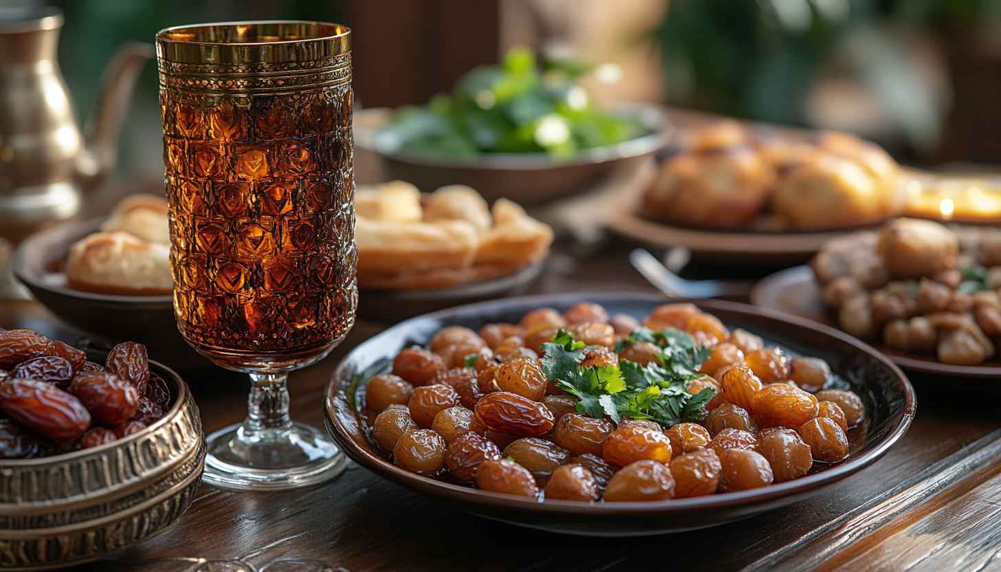 Ramadan Food Wallpaper: Dates, Tea, Traditional Dishes, Festive Table