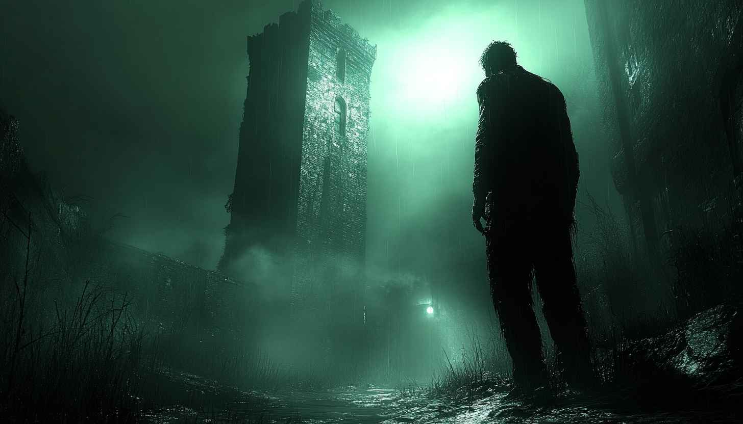 Silent Hill Inspired Dark Foggy Night Tower Wallpaper