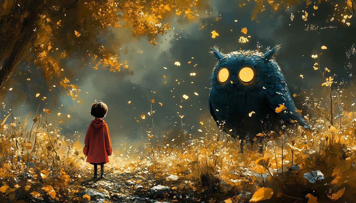 Fantasy Owl Wallpaper, Child and Animal Art Background