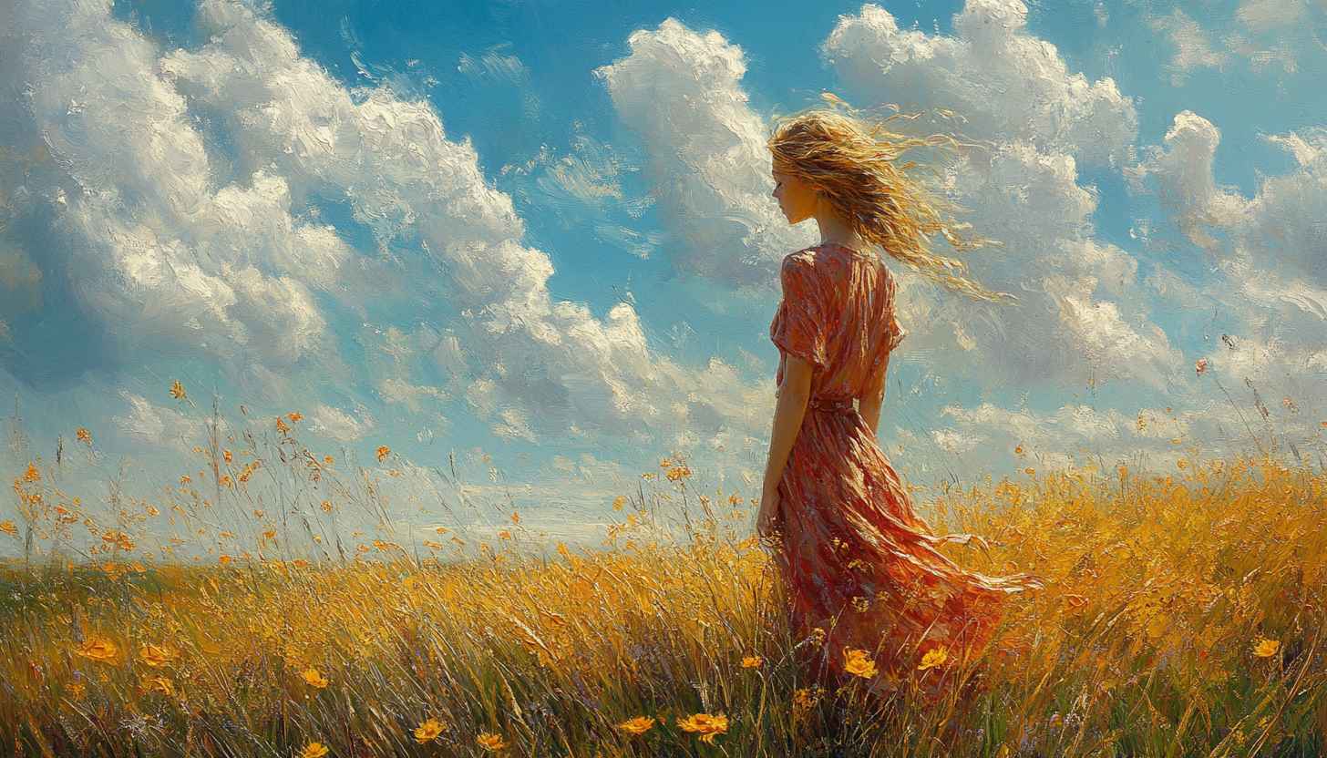Girl Field Wallpaper: Artistic Nature, Floral Landscape for Desktop