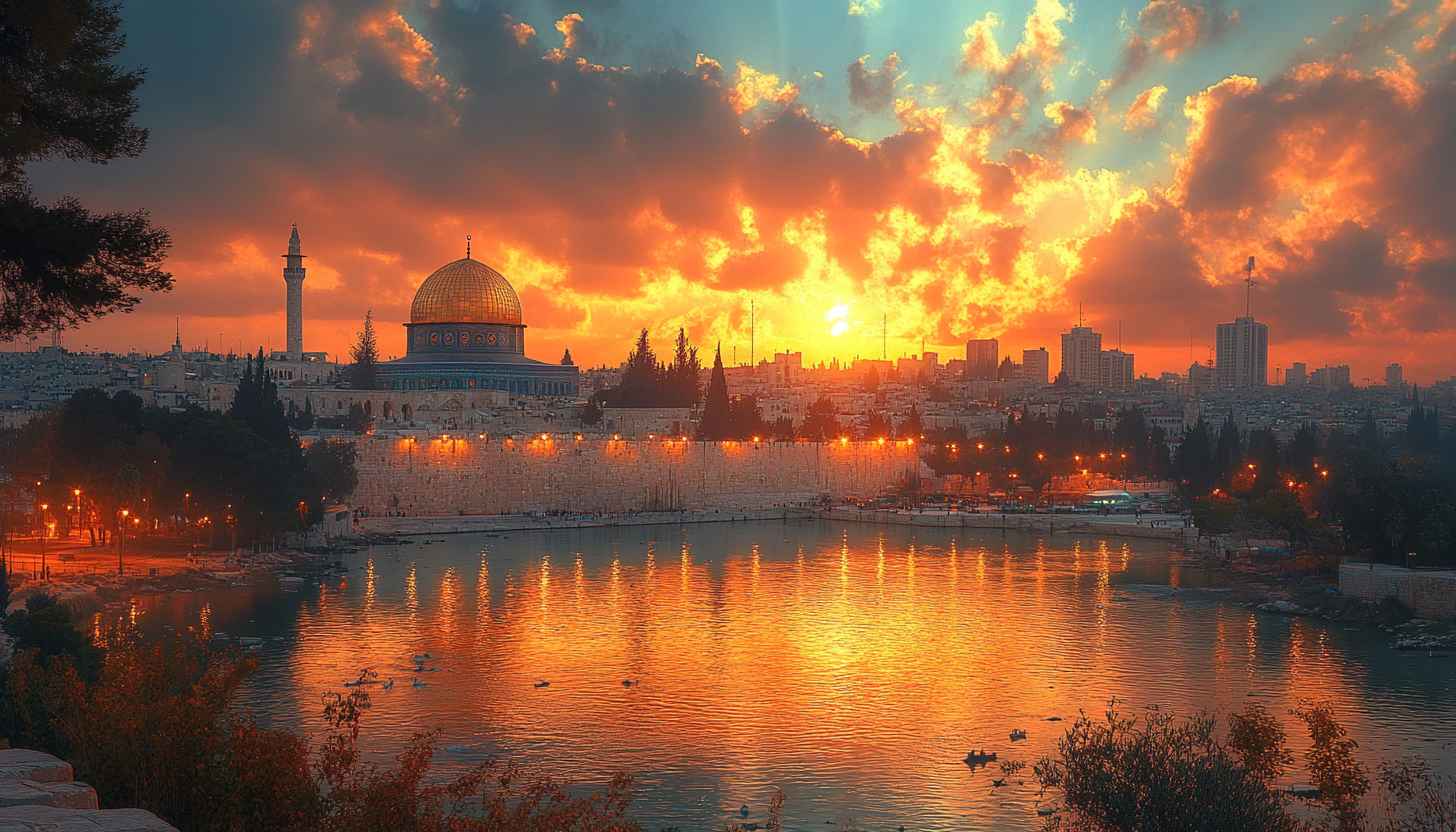 Dome of the Rock Sunset Wallpaper, Jerusalem Cityscape, 4k