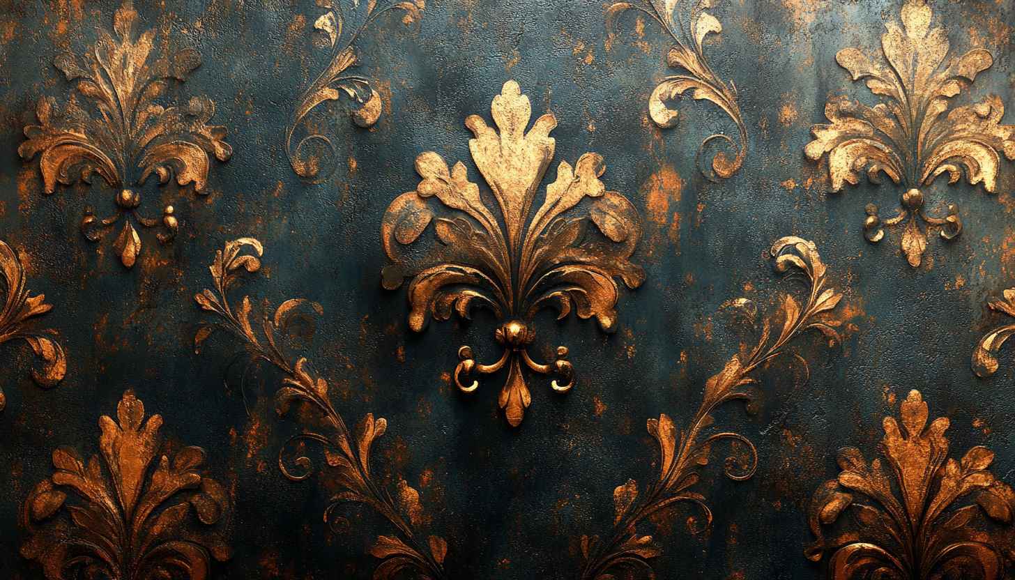 Luxury Golden Floral Wallpaper, Vintage Pattern, Art Deco Design