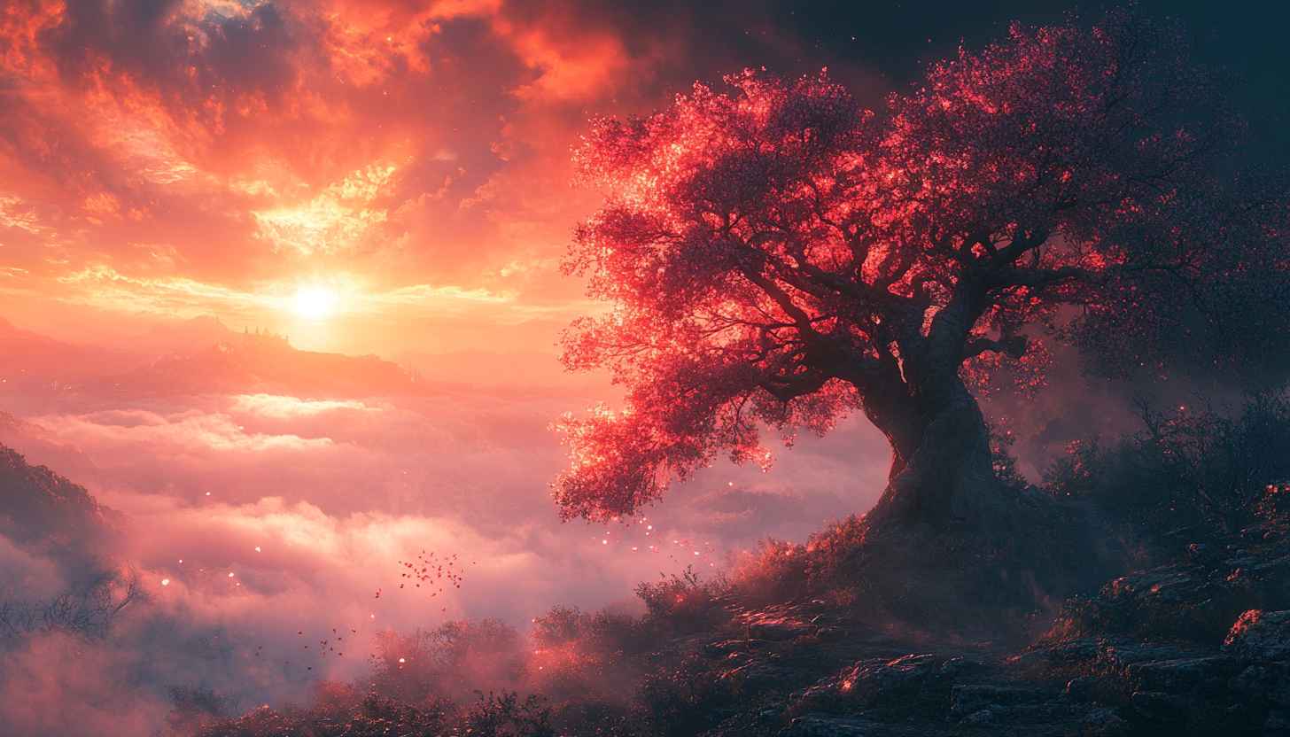 Red Sky Tree Wallpaper: Nature, Landscape, Desktop, Mobile Background