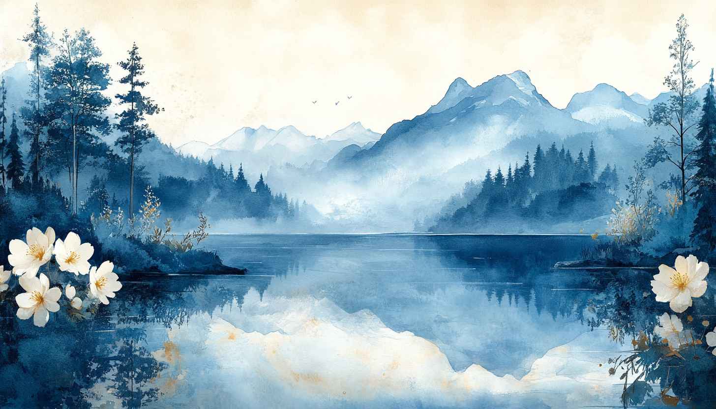 Watercolor Mountain Lake Wallpaper: Nature Landscape Background Images