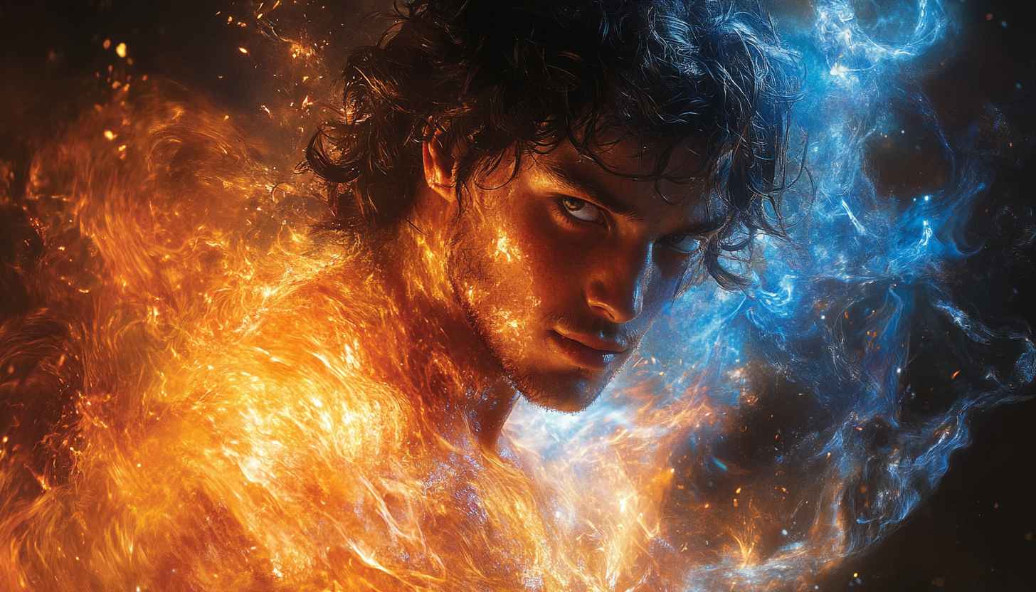 Fire and Ice Man Fantasy Character Wallpaper for Desktop