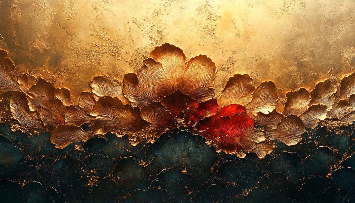 Floral Artwork Wallpaper: Golden Petals, Luxury Texture, Abstract Art