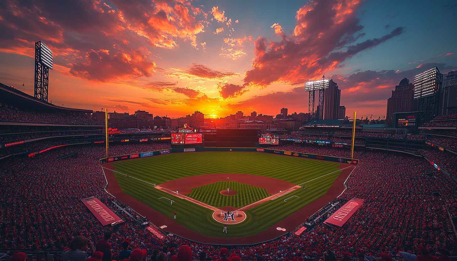 Sunset Baseball Field Wallpaper, Sports Wallpaper, Stadium View, 4K