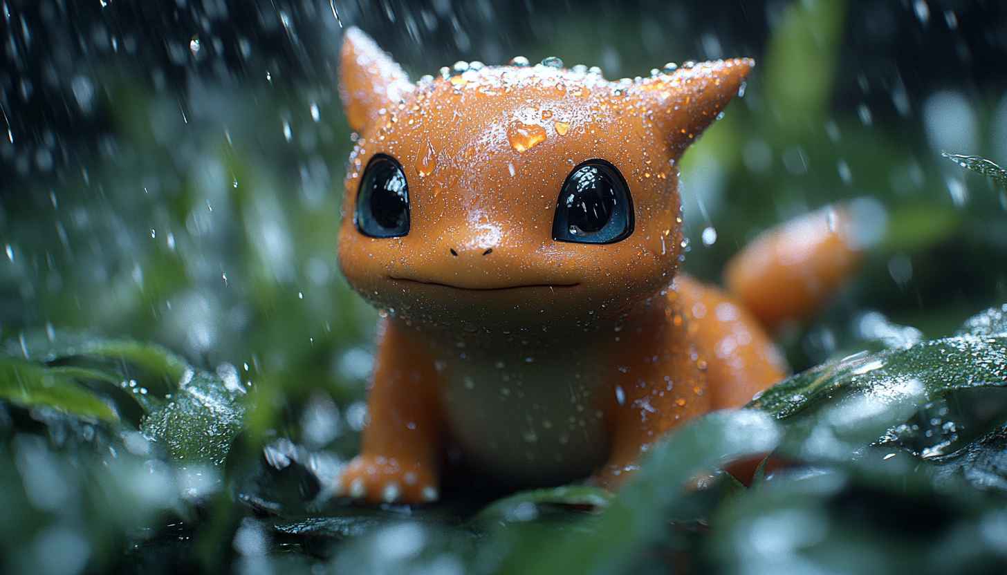 Charmander Pokemon Wallpaper: Cute Creature in Rain, 4k Wallpaper