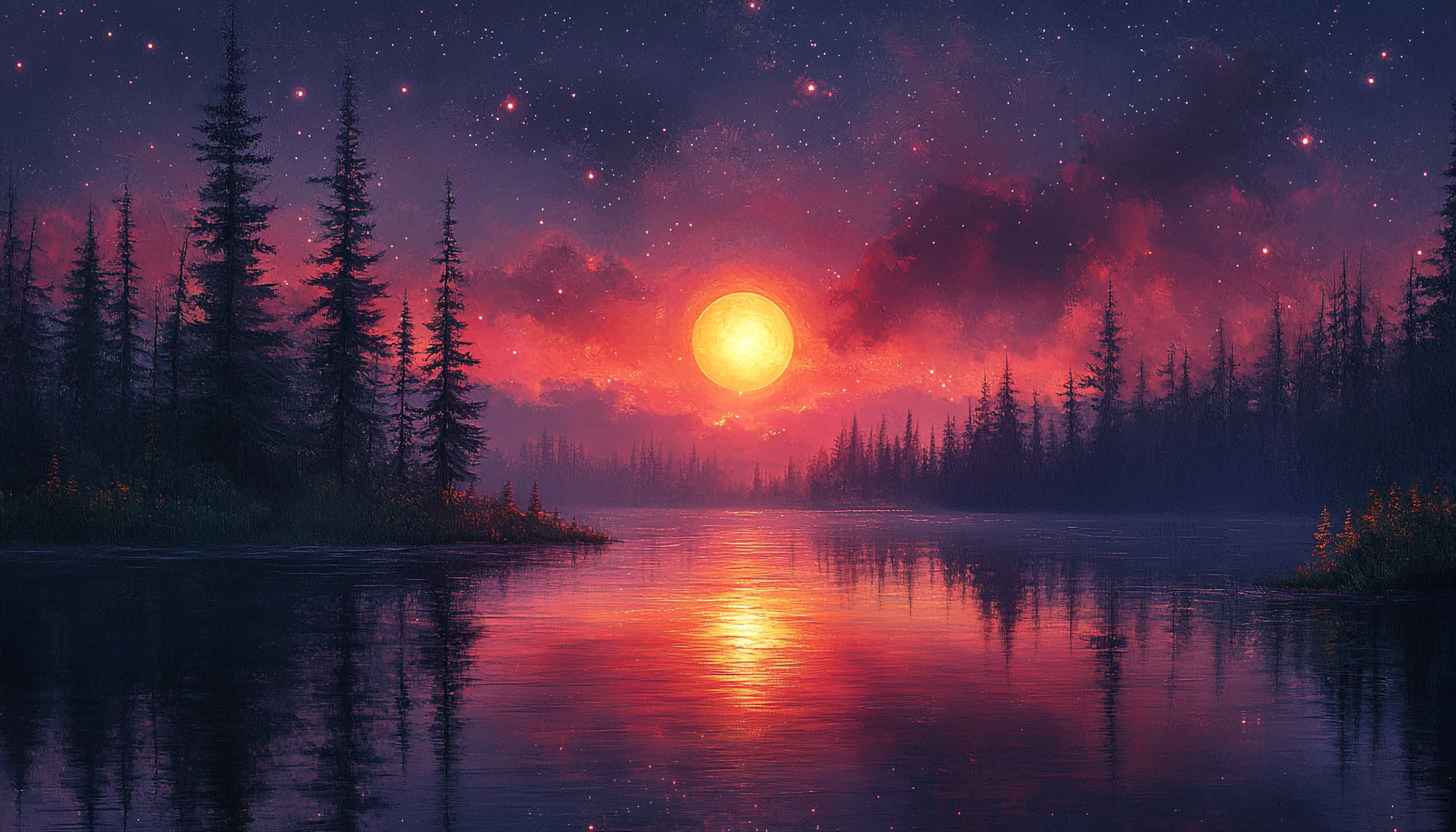 Lake Sunset Wallpaper: Scenic Nature Landscape Scenery Background