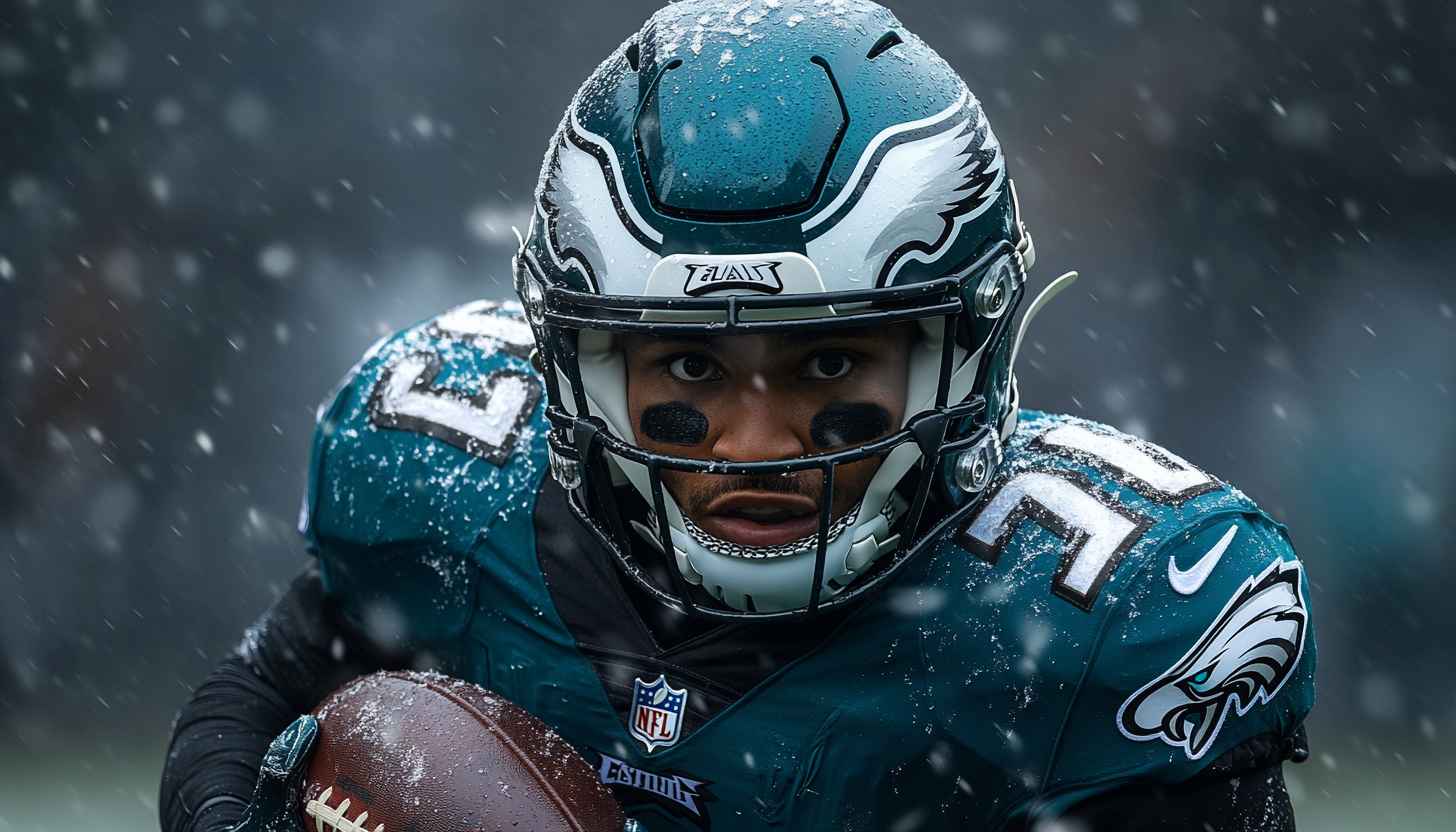 Eagles Football Wallpaper: Jalen Hurts in Snow, 4K Resolution