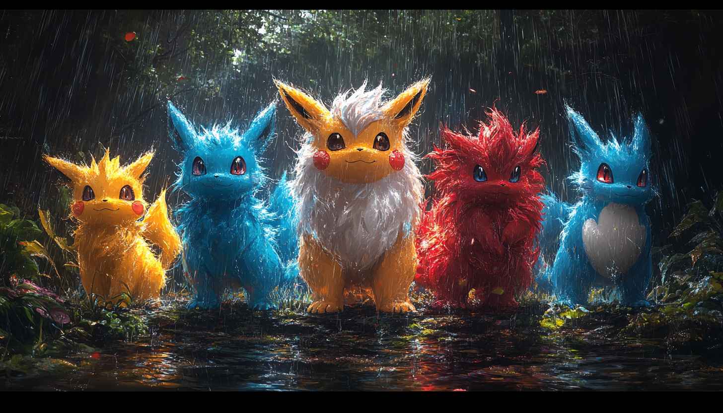 Pokemon Rainy Wallpaper, Eevee Evolution Art, HD 4k Background