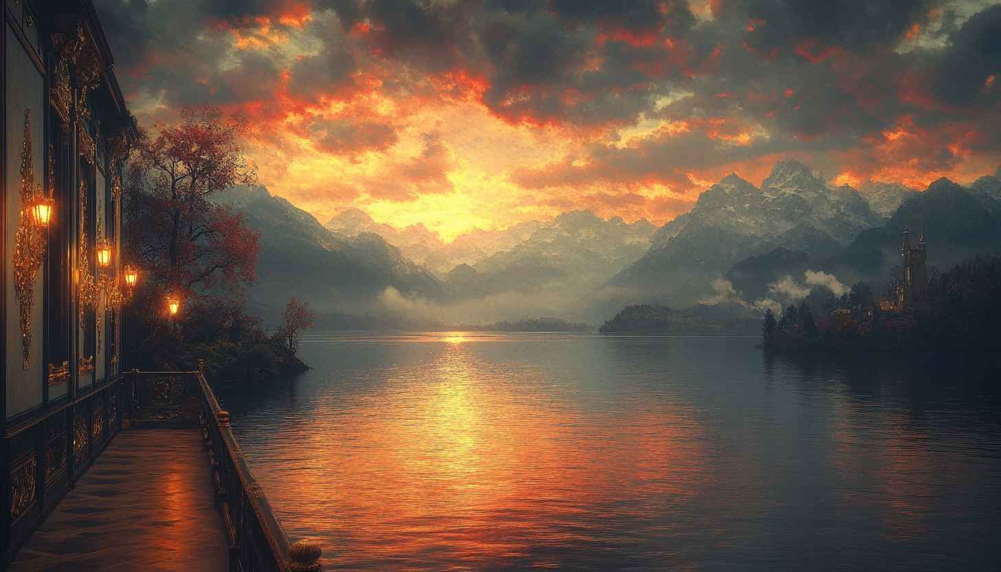 Scenic Sunset Lake Wallpaper, Mountain Reflection, Landscape Scenery