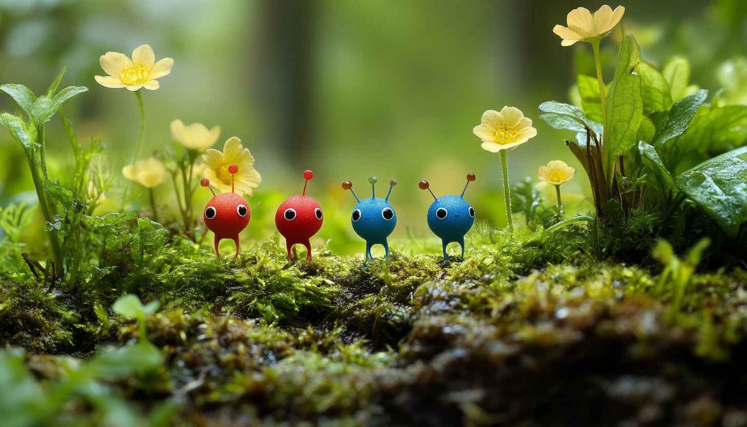 Pikmin Wallpaper: Cute Red and Blue Creatures in Nature