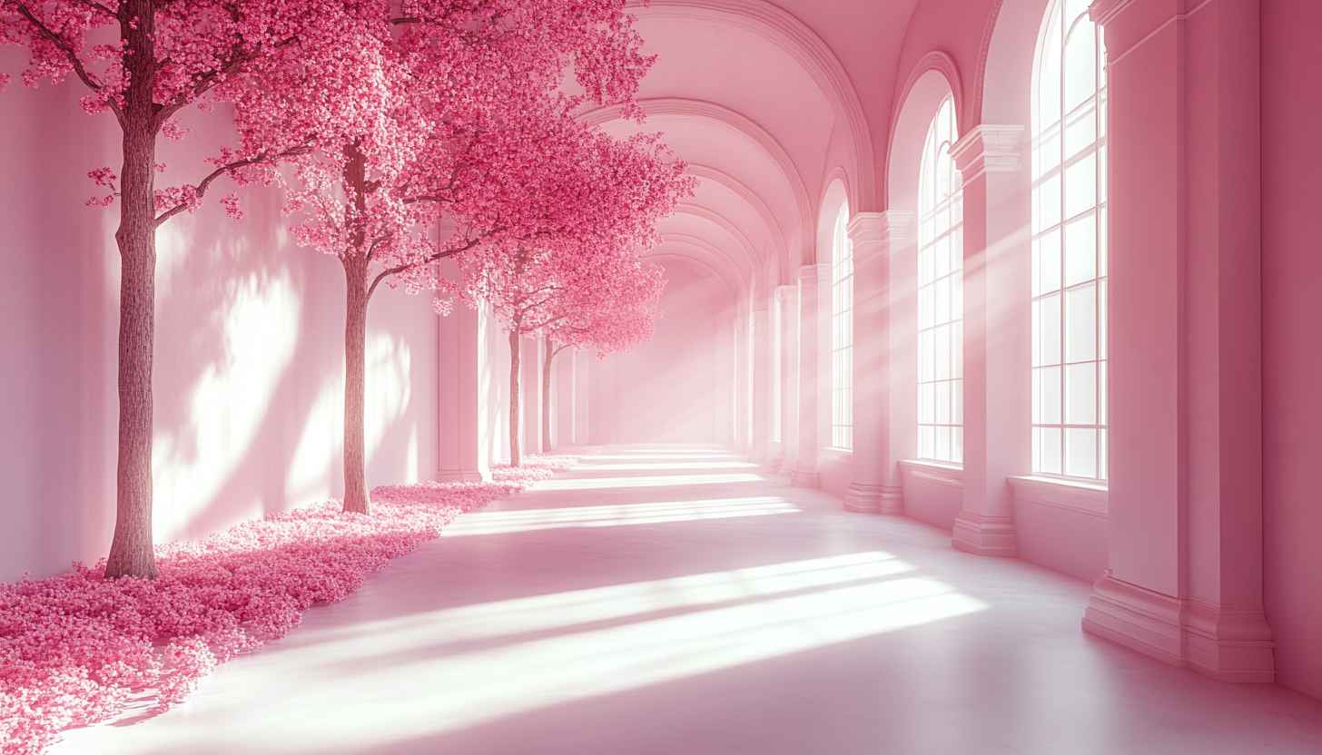 Pink Blossom Wallpaper: Aesthetic Hallway, Floral Art, Spring Season