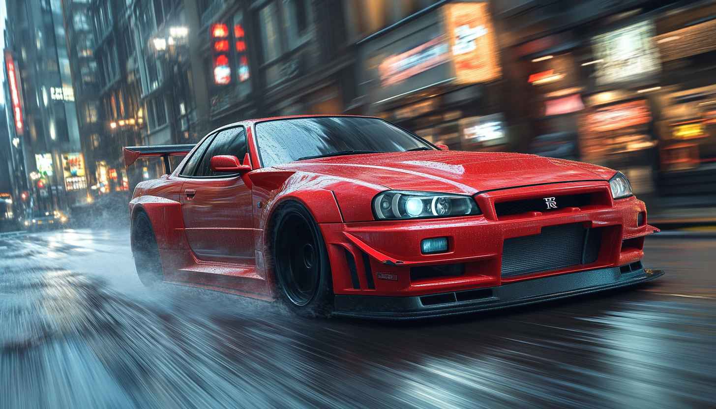 Nissan Skyline R34 Wallpaper, JDM Car Wallpaper, Red Car