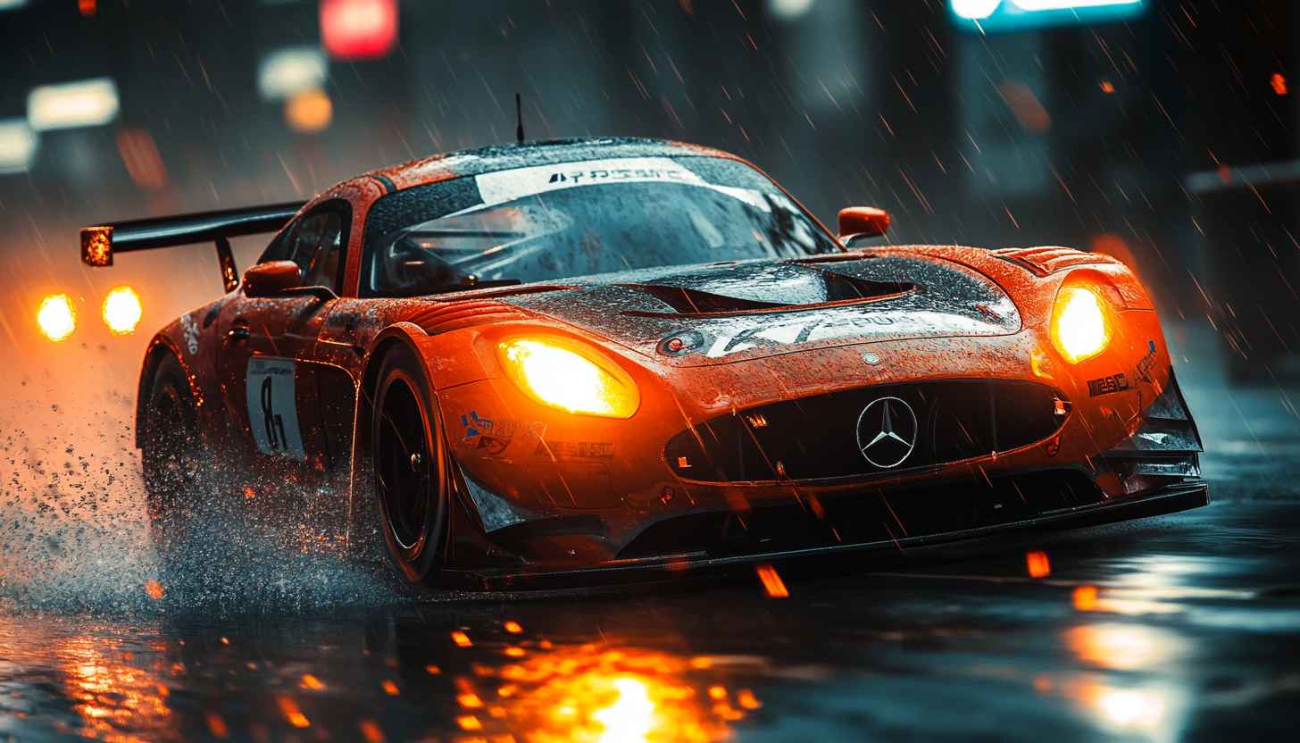 Mercedes Race Car Wallpaper: Rainy Night Racing 4K