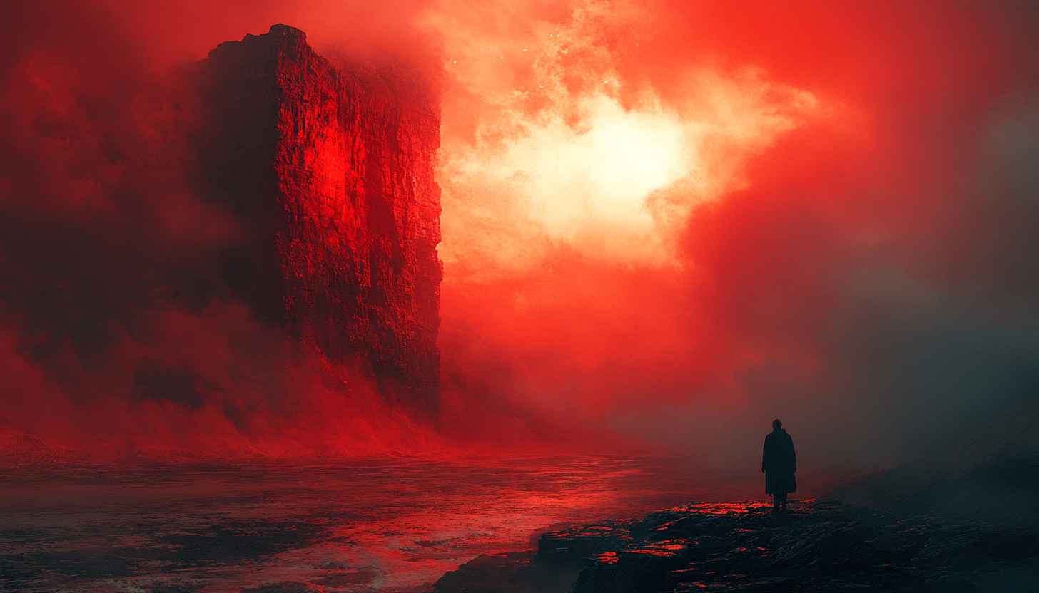 Red Mysterious Landscape Wallpaper, Fantasy Scenery, Desktop Background