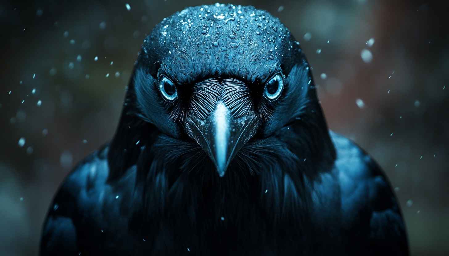 Raven Wallpaper: Dark Bird, Blue Eyes, Animal Wallpaper