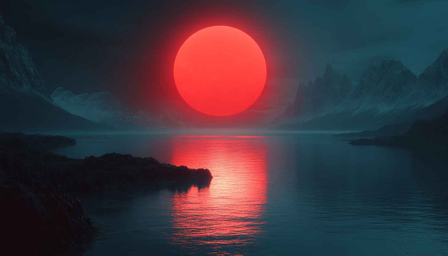 Red Sun Wallpaper, Lake Scenery, Mountain View, Nature Wallpaper