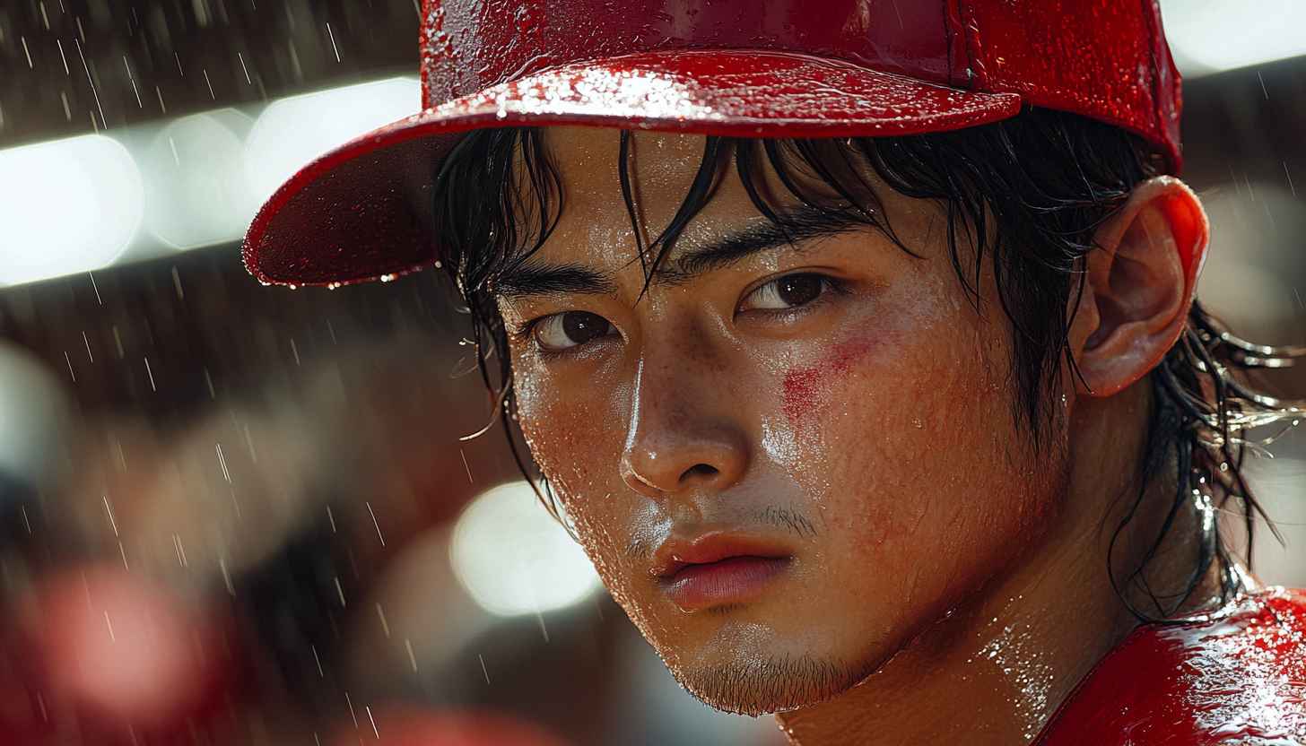 Baseball Player Wallpaper: Rainy Portrait, Sports Theme, Athlete Art