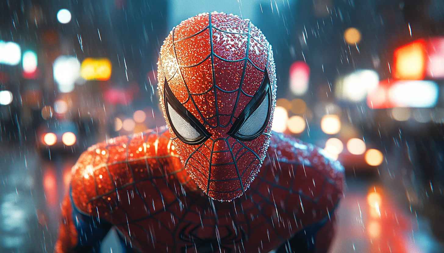 Spider-Man Wallpaper: Rainy Cityscape, Superhero, Marvel Comics, 4K