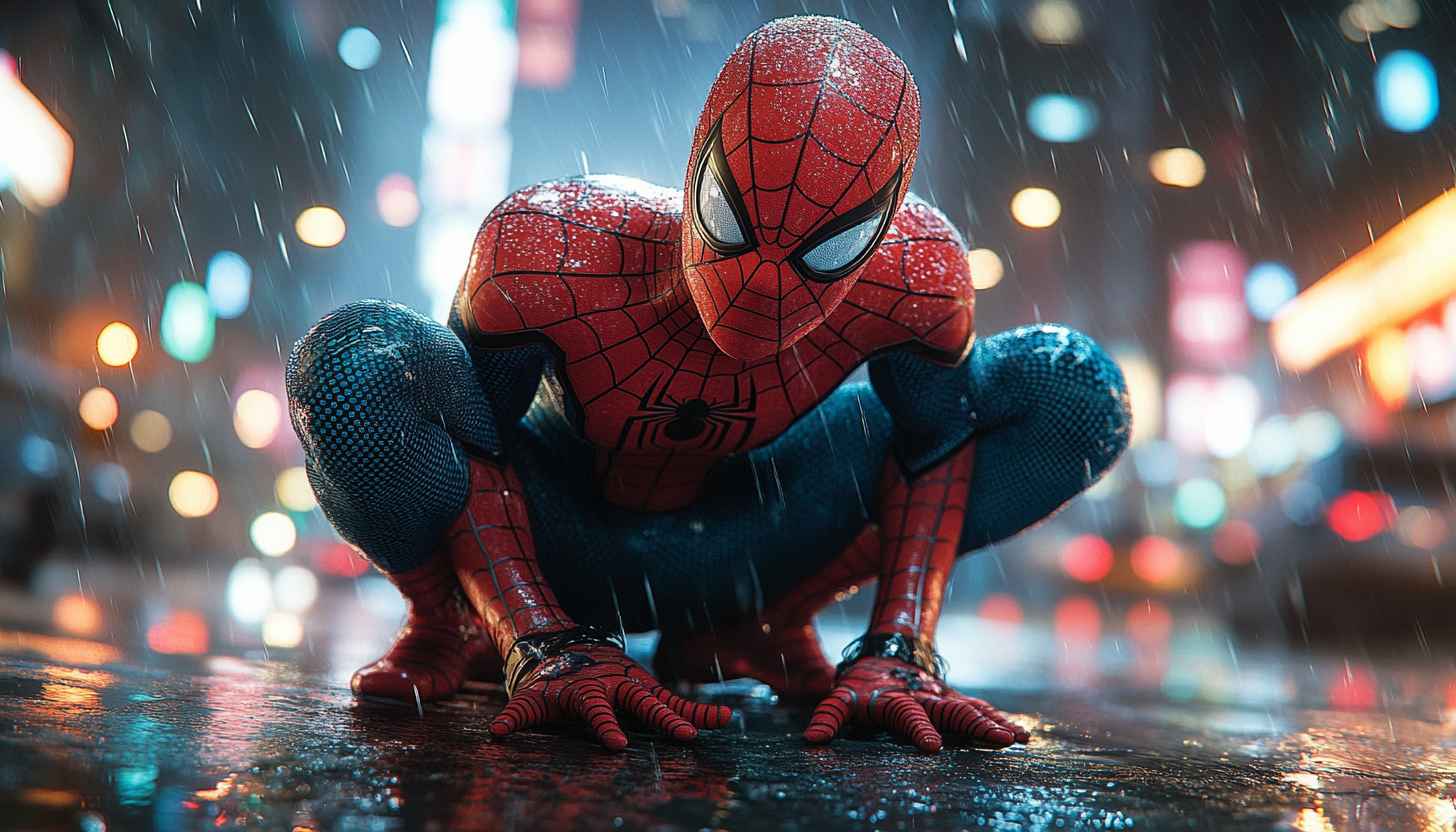 Spider-Man Wallpaper: Rainy City, Superhero, Marvel Comics, 4K