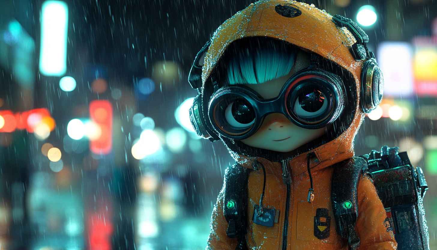 Arale Wallpaper: Anime Wallpaper, Cute Robot, Sci-fi, Rainy Scene