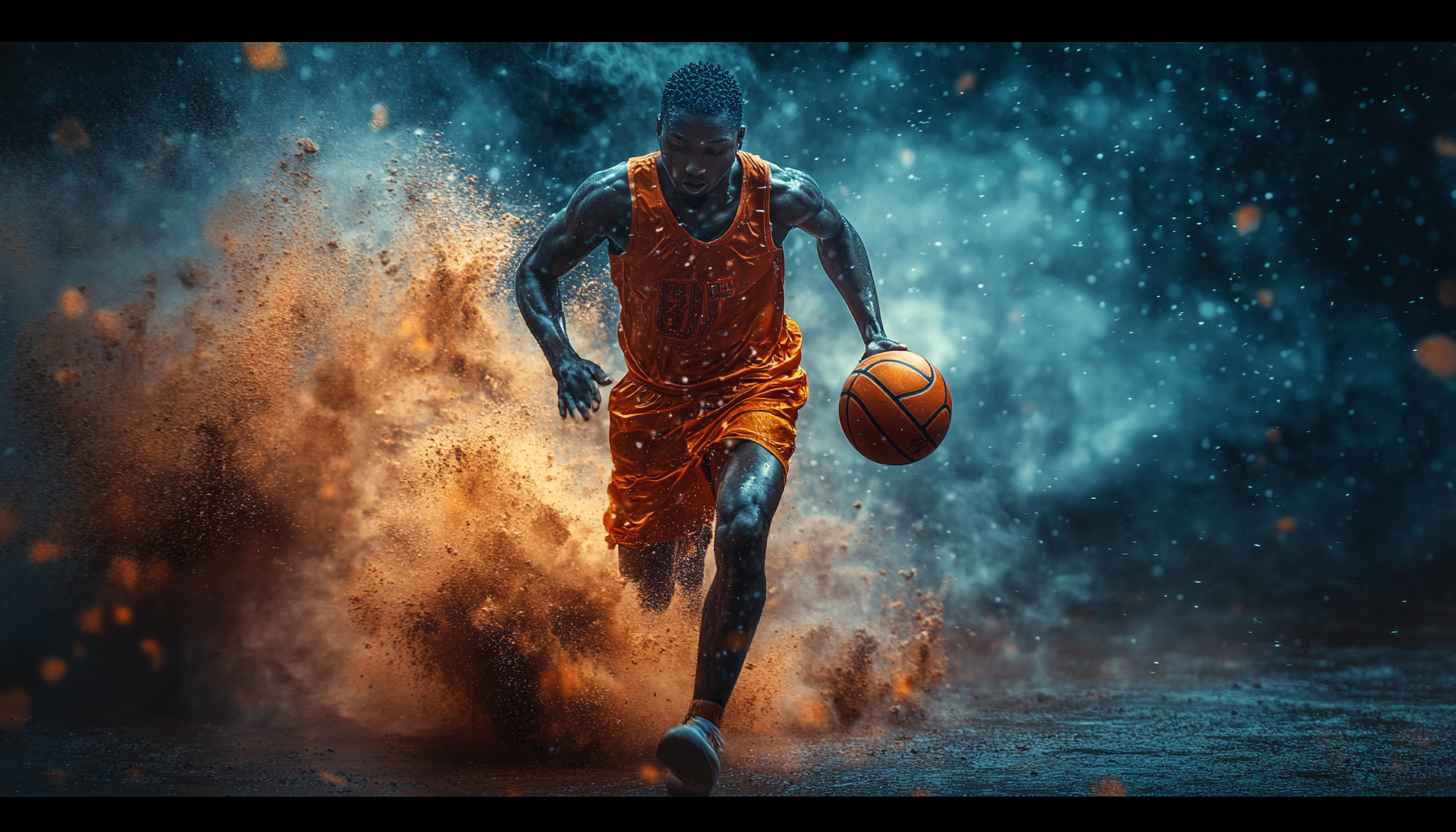 Basketball Wallpaper: Action Sport, Athlete in Orange, 4K Wallpaper