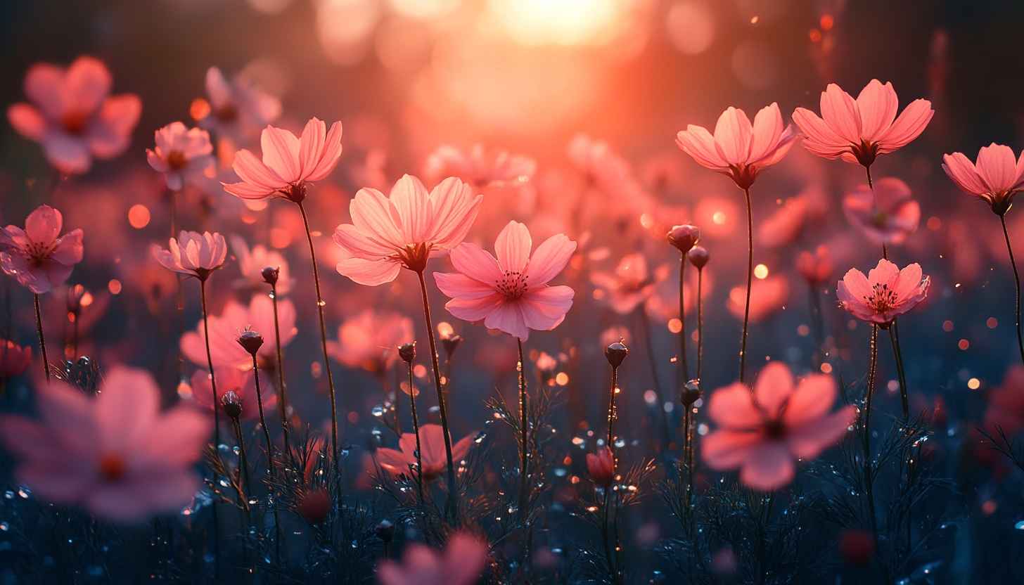 Pink Cosmos Flower Wallpaper, Floral Desktop Background, Aesthetic Spring Theme