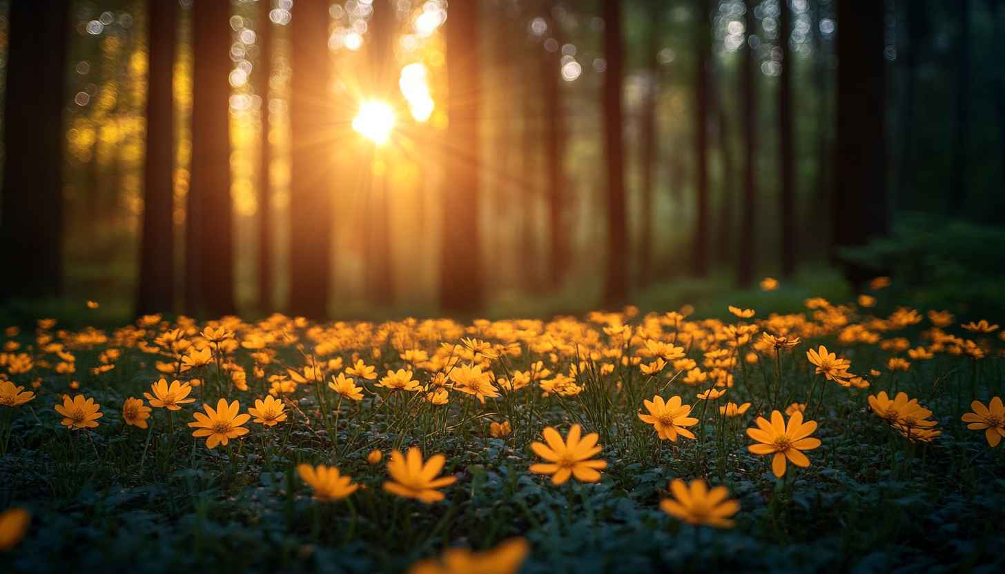 Forest Flowers Wallpaper, Nature Landscape Background, Sunset Wallpaper