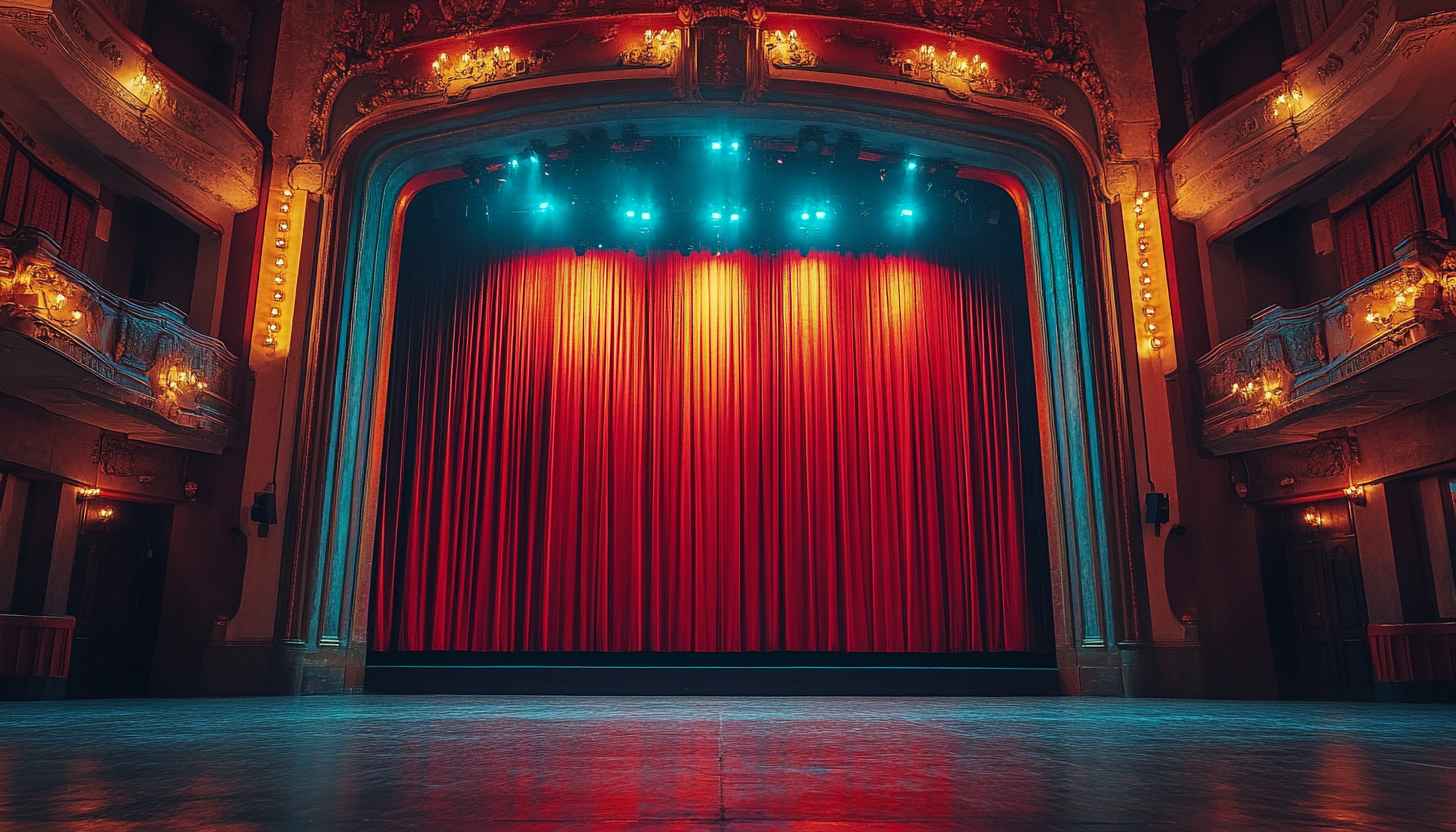 Grand Theater Stage Wallpaper, Vibrant Red Curtain, Theatrical Backdrop