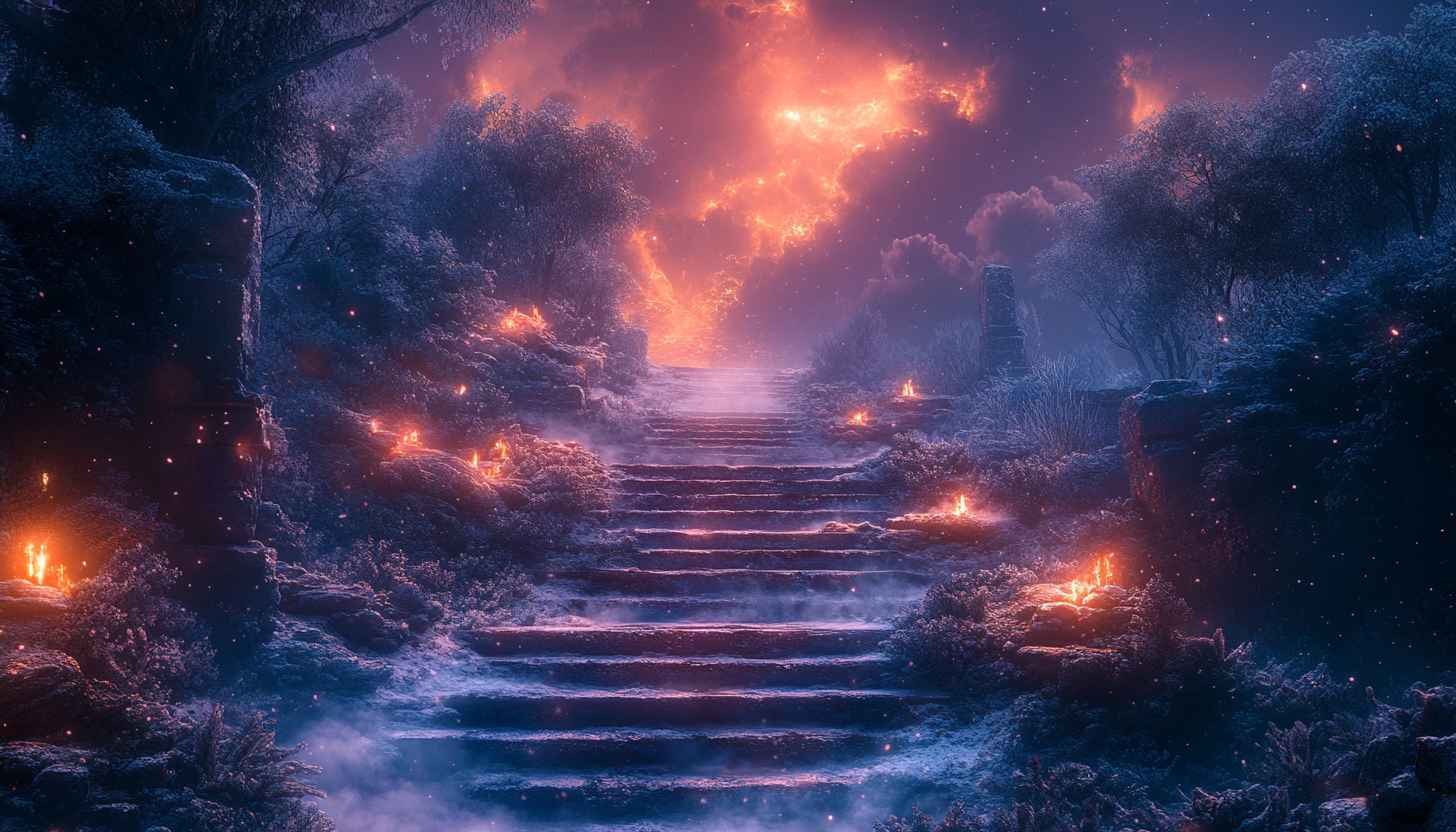 Fantasy Stairway Wallpaper, Mystical Landscape Background, 4K Desktop