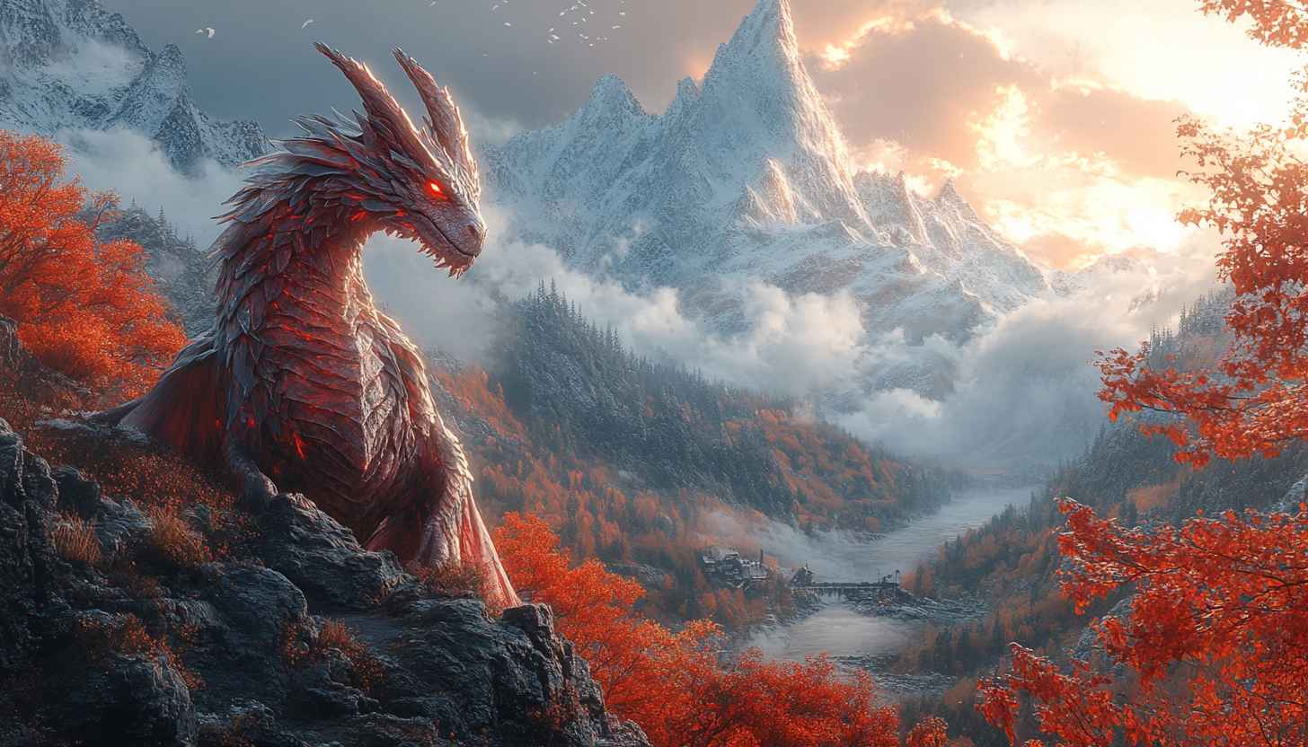 Fiery Dragon Mountain Wallpaper, Fantasy Landscape, 4K Wallpaper