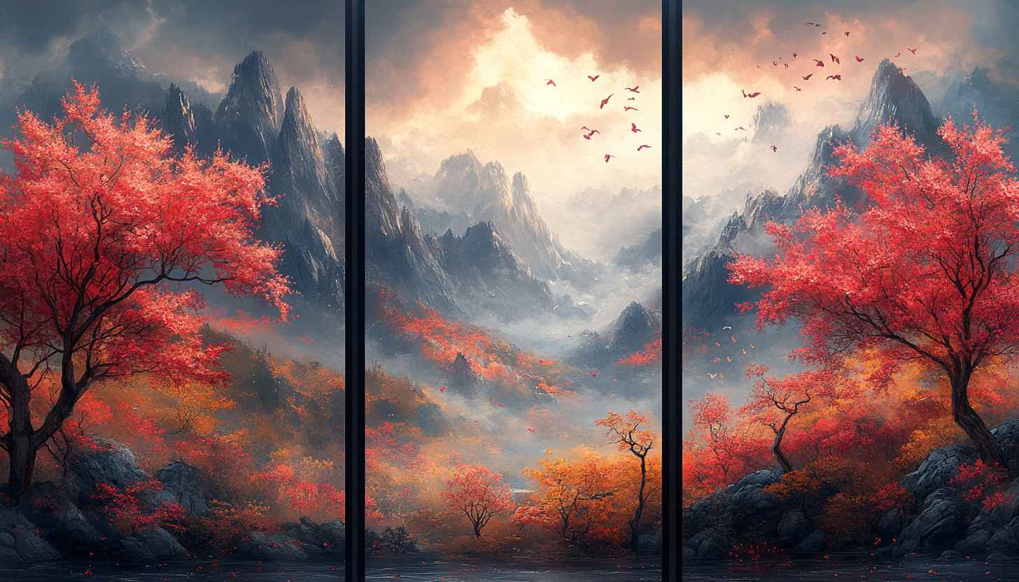 Autumn Mountain Landscape Wallpaper, Nature Scenery Wall Art