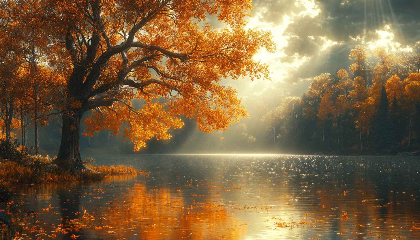 Autumn Lake Scenery Wallpaper, Aesthetic Fall Nature Background
