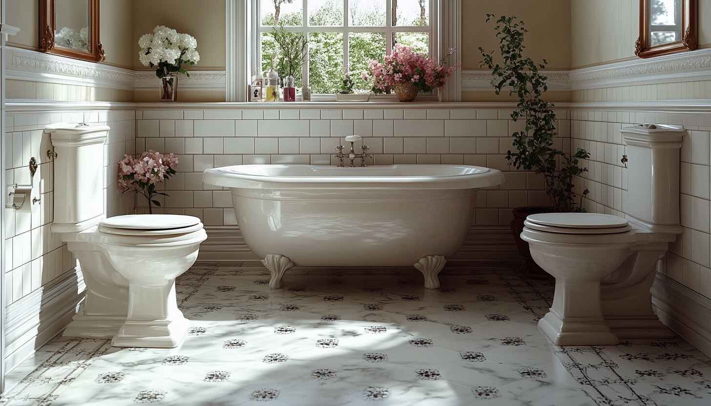 Elegant Bathroom Wallpaper, Classic Interior Design, Luxury Home Decor