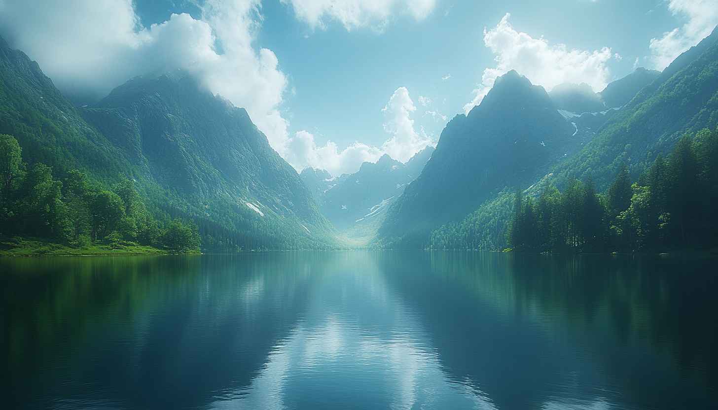 Serene Lake and Mountain Scenery Landscape Wallpaper Background