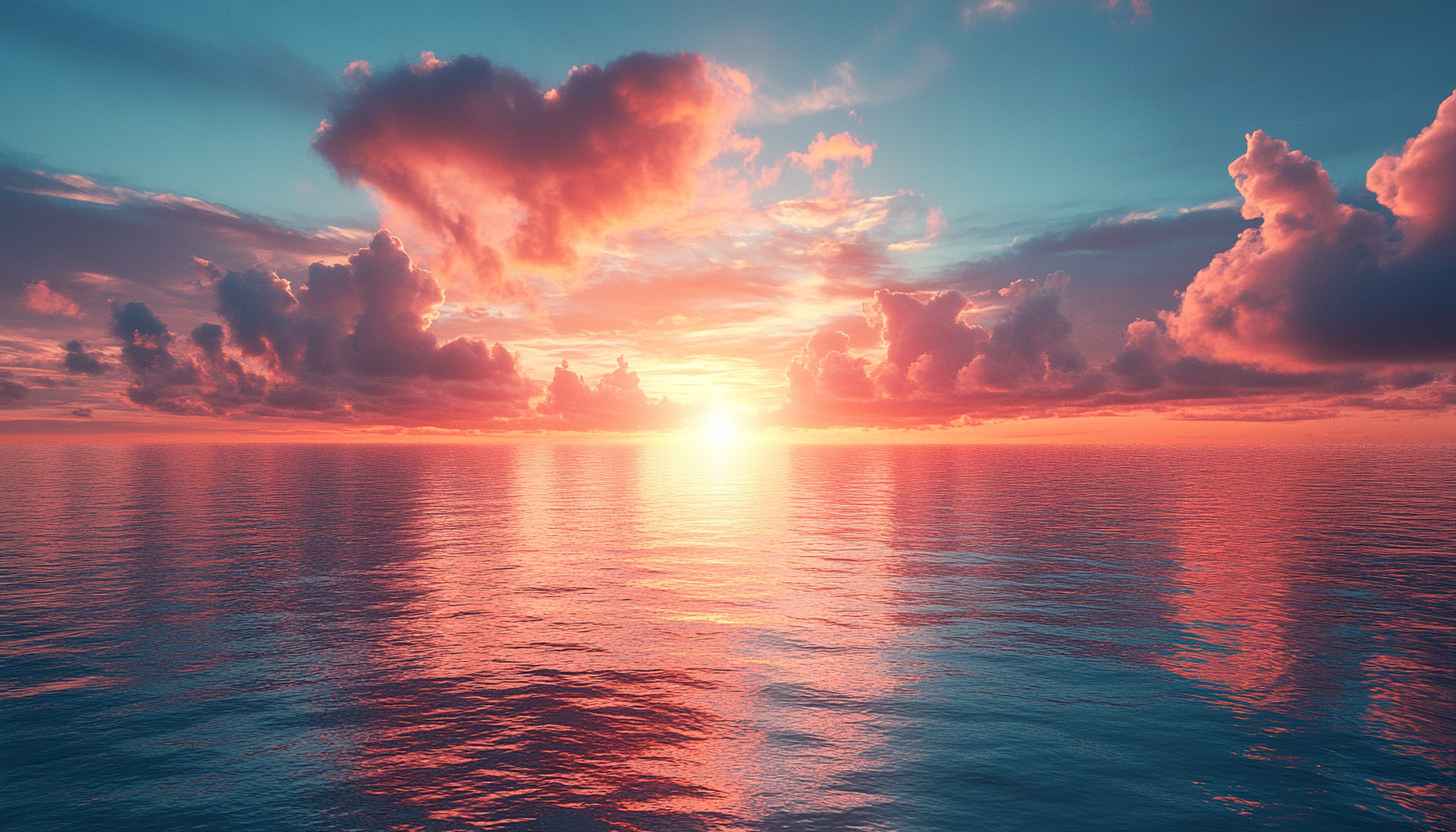 Ocean Sunset Wallpaper: Stunning Pink Clouds and Sea View