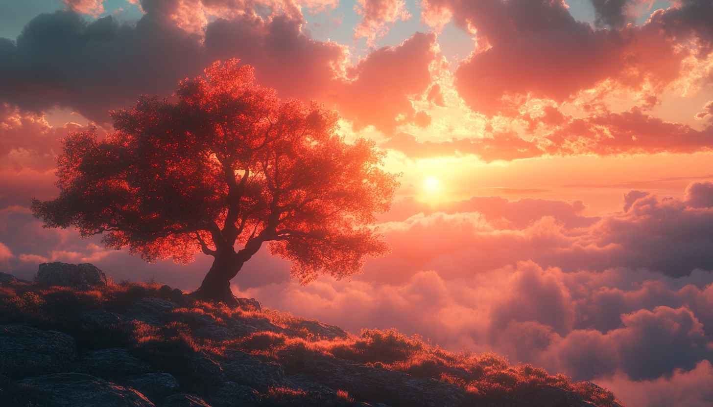 Sunset Tree Wallpaper: Nature, Landscape, Cloudscape, 4k, Desktop