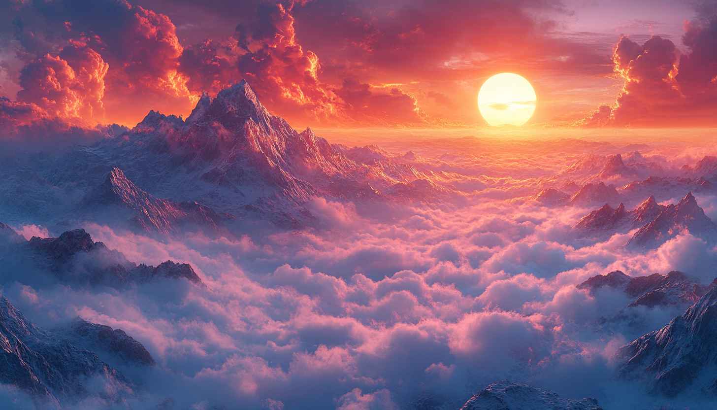 Majestic Mountain Sunset Wallpaper: Serene Landscape for Desktop