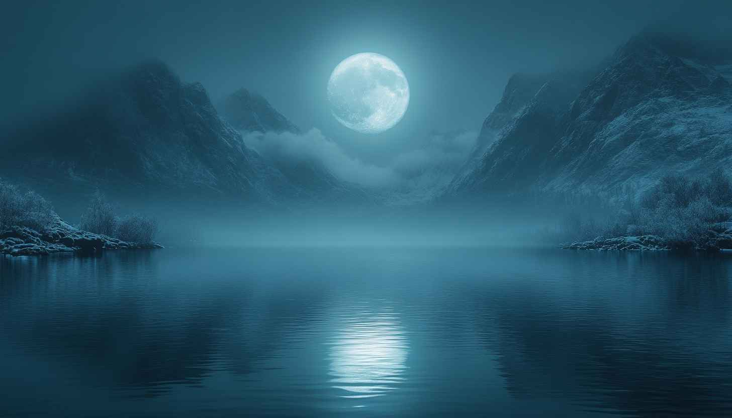 Mystical Moon Over Lake Wallpaper, Night Landscape Scenery