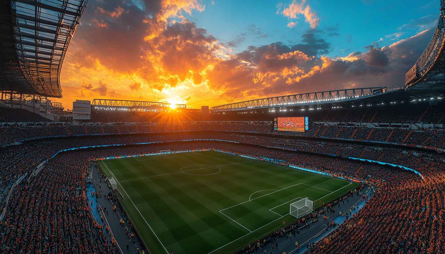Football Stadium Sunset Wallpaper, Sports Arena Background, 4K Screensaver
