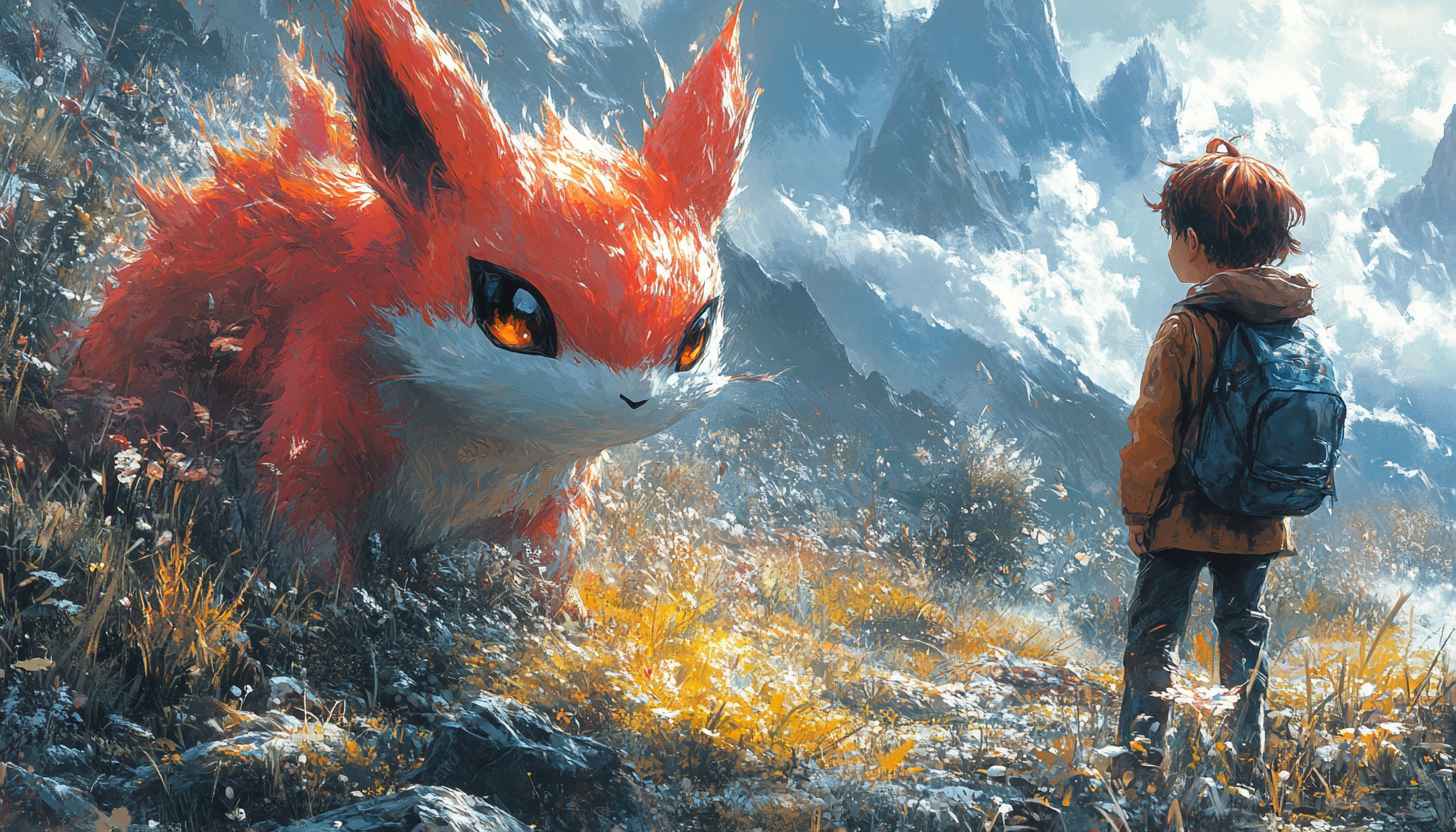 Fantasy Creature Wallpaper, Boy and Beast, Mountain Landscape Art