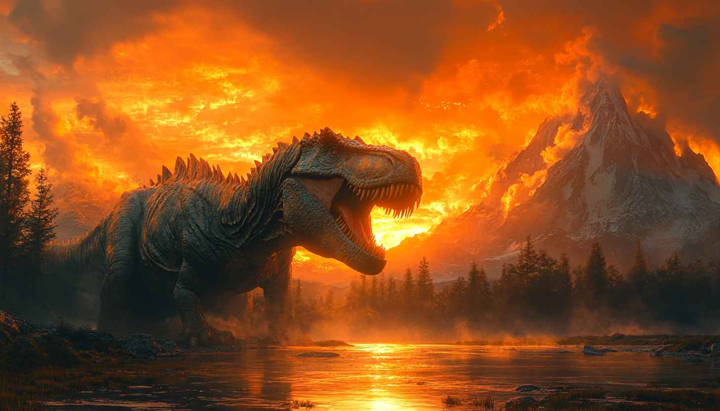 Dinosaur Wallpaper, T-Rex, Jurassic Era, Prehistoric Landscape, 4K Wallpaper