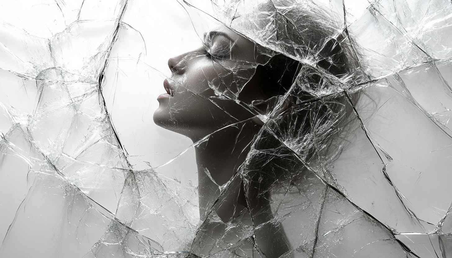 Broken Glass Woman Wallpaper, Artistic Portrait, Aesthetic Background 4K