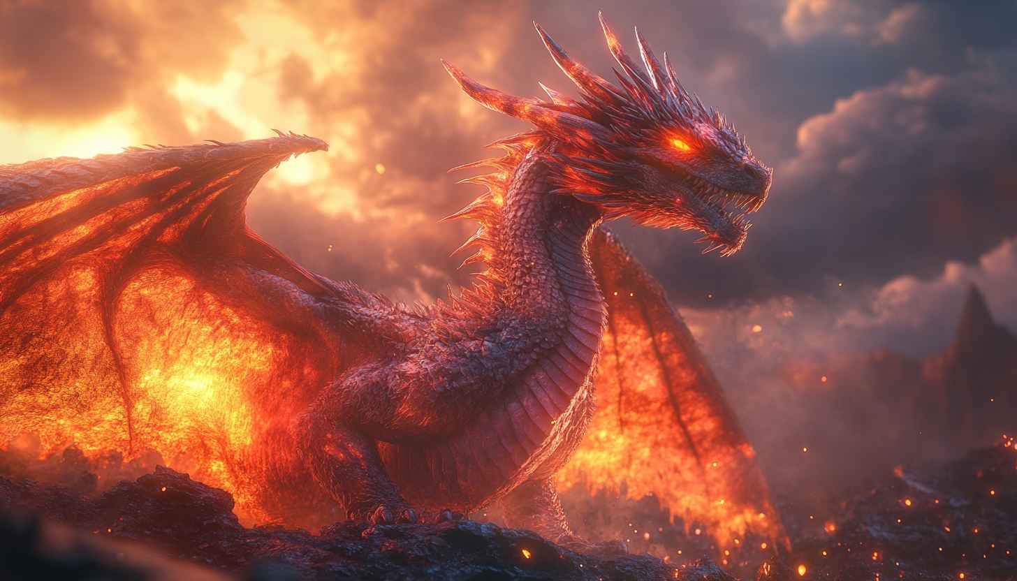 Fiery Dragon Wallpaper: Fantasy Creature Art, Fire Dragon Image