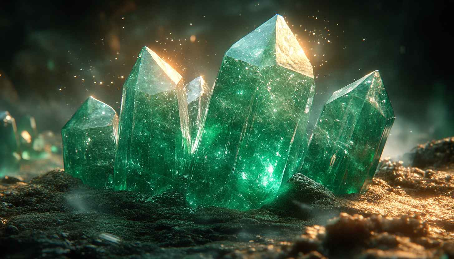 Emerald Crystals Wallpaper: Green Gemstone 4K Desktop Background