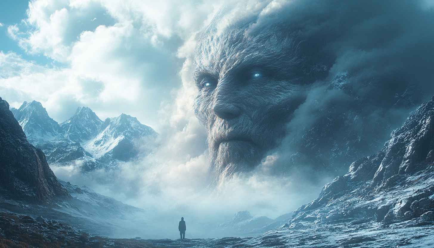 Giant Face in Clouds Wallpaper, Mountain Landscape 4K Wallpaper