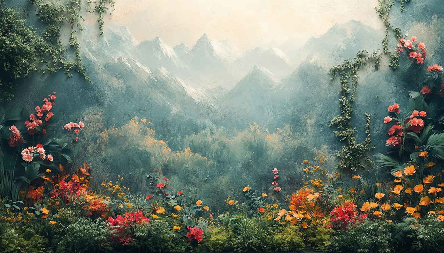 Floral Mountain Landscape Wallpaper for Desktop, Laptop, Phone in 4K